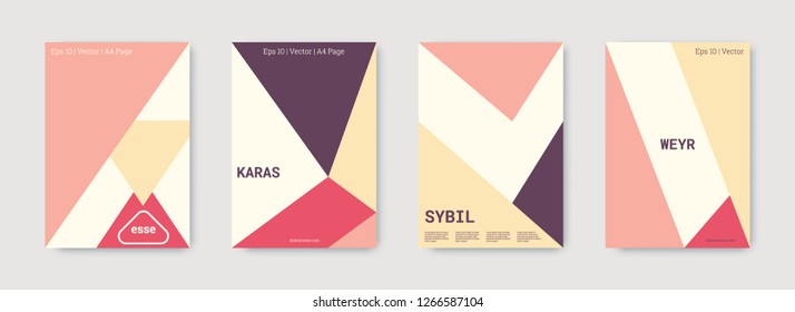 Geometric cover. Shapes patterns. Violet, pink, gold, white, bright business concept. Triangle design template. Colorful set of vector graphic design covers. Cool geometric cover. Futuristic triangle.