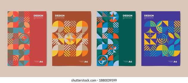 Geometric cover in various vintage styles, bauhaus background