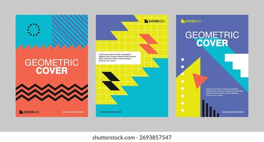 Modelos de vetor de capa geométrica, conjunto de design de pôster abstrato moderno	
