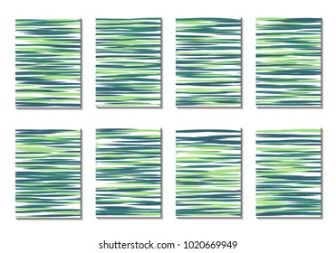 Geometric Covers. Abstract Striped Backgrounds for Posters, Cards, Banners. Trendy Minimal Patterns with Grid of Colorful Stripes. Abstract Covers made with Clipping Mask. Editable Isolated on White