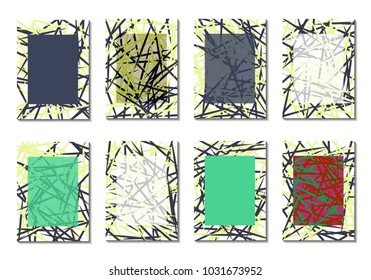 Geometric Covers. Abstract Striped Backgrounds for Posters, Cards, Banners. Trendy Minimal Patterns with Grid of Colorful Stripes. Abstract Covers made with Clipping Mask. Editable Isolated on White
