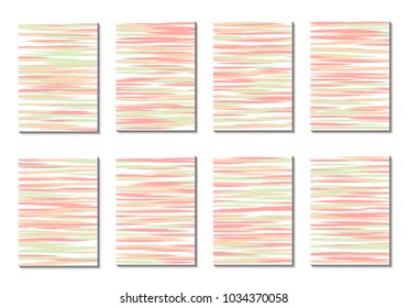Geometric Covers. Abstract Striped Backgrounds for Posters, Cards, Banners. Trendy Minimal Patterns with Grid of Colorful Stripes. Abstract Covers made with Clipping Mask. Editable Isolated on White
