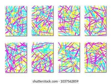 Geometric Covers. Abstract Striped Backgrounds for Posters, Cards, Banners. Trendy Minimal Patterns with Grid of Colorful Stripes. Abstract Covers made with Clipping Mask. Editable Isolated on White