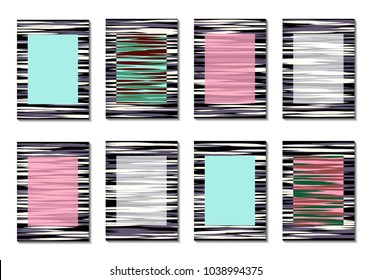 Geometric Covers. Abstract Striped Backgrounds for Posters, Cards, Banners. Trendy Minimal Patterns with Grid of Colorful Stripes. Abstract Covers made with Clipping Mask. Editable Isolated on White