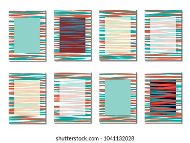 Geometric Covers. Abstract Striped Backgrounds for Posters, Cards, Banners. Trendy Minimal Patterns with Grid of Colorful Stripes. Abstract Covers made with Clipping Mask. Editable Isolated on White