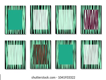 Geometric Covers. Abstract Striped Backgrounds for Posters, Cards, Banners. Trendy Minimal Patterns with Grid of Colorful Stripes. Abstract Covers made with Clipping Mask. Editable Isolated on White