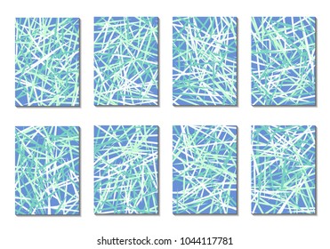 Geometric Covers. Abstract Striped Backgrounds for Posters, Cards, Banners. Trendy Minimal Patterns with Grid of Colorful Stripes. Abstract Covers made with Clipping Mask. Editable Isolated on White