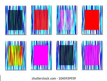 Geometric Covers. Abstract Striped Backgrounds for Posters, Cards, Banners. Trendy Minimal Patterns with Grid of Colorful Stripes. Abstract Covers made with Clipping Mask. Editable Isolated on White