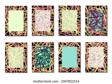Geometric Covers. Abstract Striped Backgrounds for Posters, Cards, Banners. Trendy Minimal Patterns with Grid of Colorful Stripes. Abstract Covers made with Clipping Mask. Editable Isolated on White
