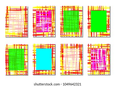 Geometric Covers. Abstract Striped Backgrounds for Posters, Cards, Banners. Trendy Minimal Patterns with Grid of Colorful Stripes. Abstract Covers made with Clipping Mask. Editable Isolated on White