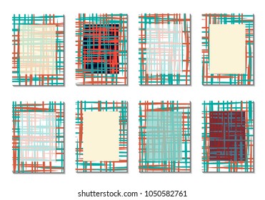 Geometric Covers. Abstract Striped Backgrounds for Posters, Cards, Banners. Trendy Minimal Patterns with Grid of Colorful Stripes. Abstract Covers made with Clipping Mask. Editable Isolated on White