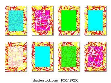 Geometric Covers. Abstract Striped Backgrounds for Posters, Cards, Banners. Trendy Minimal Patterns with Grid of Colorful Stripes. Abstract Covers made with Clipping Mask. Editable Isolated on White