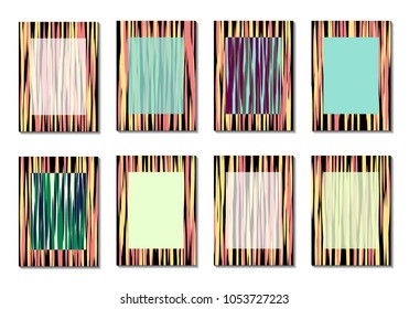 Geometric Covers. Abstract Striped Backgrounds for Posters, Cards, Banners. Trendy Minimal Patterns with Grid of Colorful Stripes. Abstract Covers made with Clipping Mask. Editable Isolated on White