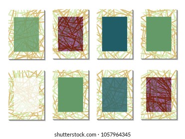 Geometric Covers. Abstract Striped Backgrounds for Posters, Cards, Banners. Trendy Minimal Patterns with Grid of Colorful Stripes. Abstract Covers made with Clipping Mask. Editable Isolated on White