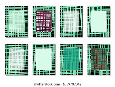 Geometric Covers. Abstract Striped Backgrounds for Posters, Cards, Banners. Trendy Minimal Patterns with Grid of Colorful Stripes. Abstract Covers made with Clipping Mask. Editable Isolated on White