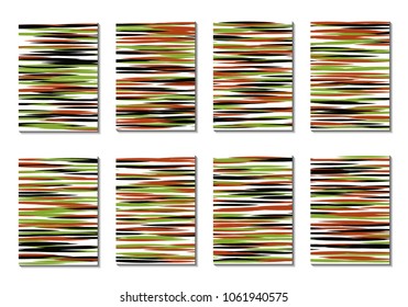 Geometric Covers. Abstract Striped Backgrounds for Posters, Cards, Banners. Trendy Minimal Patterns with Grid of Colorful Stripes. Abstract Covers made with Clipping Mask. Editable Isolated on White