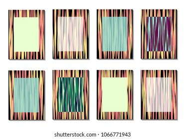 Geometric Covers. Abstract Striped Backgrounds for Posters, Cards, Banners. Trendy Minimal Patterns with Grid of Colorful Stripes. Abstract Covers made with Clipping Mask. Editable Isolated on White