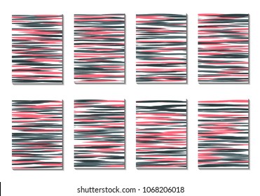 Geometric Covers. Abstract Striped Backgrounds for Posters, Cards, Banners. Trendy Minimal Patterns with Grid of Colorful Stripes. Abstract Covers made with Clipping Mask. Editable Isolated on White