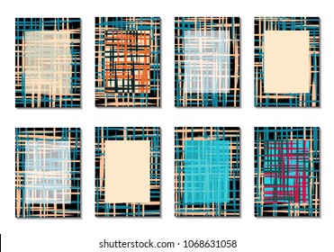 Geometric Covers. Abstract Striped Backgrounds for Posters, Cards, Banners. Trendy Minimal Patterns with Grid of Colorful Stripes. Abstract Covers made with Clipping Mask. Editable Isolated on White