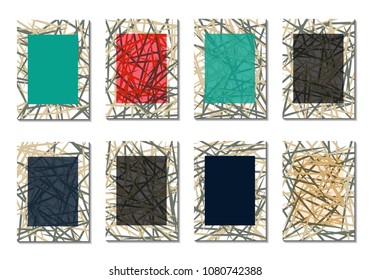 Geometric Covers. Abstract Striped Backgrounds for Posters, Cards, Banners. Trendy Minimal Patterns with Grid of Colorful Stripes. Abstract Covers made with Clipping Mask. Editable Isolated on White
