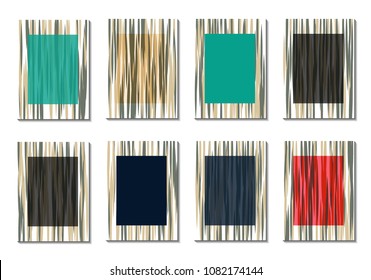 Geometric Covers. Abstract Striped Backgrounds for Posters, Cards, Banners. Trendy Minimal Patterns with Grid of Colorful Stripes. Abstract Covers made with Clipping Mask. Editable Isolated on White