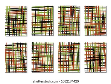 Geometric Covers. Abstract Striped Backgrounds for Posters, Cards, Banners. Trendy Minimal Patterns with Grid of Colorful Stripes. Abstract Covers made with Clipping Mask. Editable Isolated on White