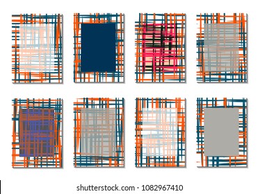 Geometric Covers. Abstract Striped Backgrounds for Posters, Cards, Banners. Trendy Minimal Patterns with Grid of Colorful Stripes. Abstract Covers made with Clipping Mask. Editable Isolated on White