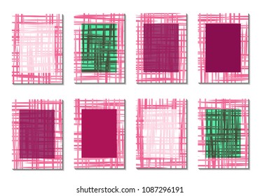 Geometric Covers. Abstract Striped Backgrounds for Posters, Cards, Banners. Trendy Minimal Patterns with Grid of Colorful Stripes. Abstract Covers made with Clipping Mask. Editable Isolated on White