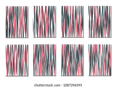 Geometric Covers. Abstract Striped Backgrounds for Posters, Cards, Banners. Trendy Minimal Patterns with Grid of Colorful Stripes. Abstract Covers made with Clipping Mask. Editable Isolated on White
