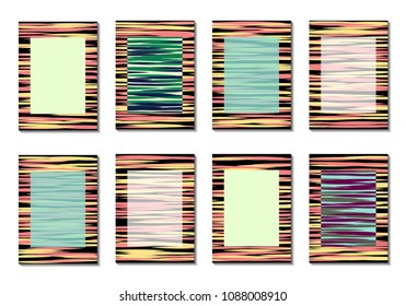 Geometric Covers. Abstract Striped Backgrounds for Posters, Cards, Banners. Trendy Minimal Patterns with Grid of Colorful Stripes. Abstract Covers made with Clipping Mask. Editable Isolated on White