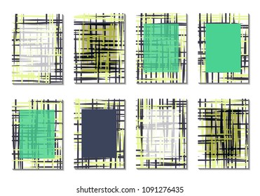 Geometric Covers. Abstract Striped Backgrounds for Posters, Cards, Banners. Trendy Minimal Patterns with Grid of Colorful Stripes. Abstract Covers made with Clipping Mask. Editable Isolated on White