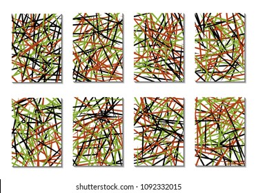 Geometric Covers. Abstract Striped Backgrounds for Posters, Cards, Banners. Trendy Minimal Patterns with Grid of Colorful Stripes. Abstract Covers made with Clipping Mask. Editable Isolated on White