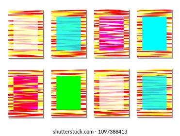 Geometric Covers. Abstract Striped Backgrounds for Posters, Cards, Banners. Trendy Minimal Patterns with Grid of Colorful Stripes. Abstract Covers made with Clipping Mask. Editable Isolated on White