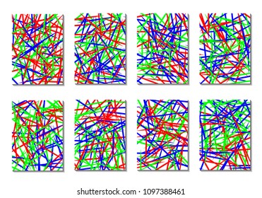 Geometric Covers. Abstract Striped Backgrounds for Posters, Cards, Banners. Trendy Minimal Patterns with Grid of Colorful Stripes. Abstract Covers made with Clipping Mask. Editable Isolated on White