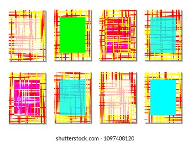 Geometric Covers. Abstract Striped Backgrounds for Posters, Cards, Banners. Trendy Minimal Patterns with Grid of Colorful Stripes. Abstract Covers made with Clipping Mask. Editable Isolated on White