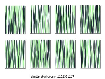 Geometric Covers. Abstract Striped Backgrounds for Posters, Cards, Banners. Trendy Minimal Patterns with Grid of Colorful Stripes. Abstract Covers made with Clipping Mask. Editable Isolated on White