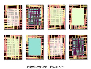 Geometric Covers. Abstract Striped Backgrounds for Posters, Cards, Banners. Trendy Minimal Patterns with Grid of Colorful Stripes. Abstract Covers made with Clipping Mask. Editable Isolated on White