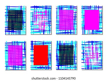 Geometric Covers. Abstract Striped Backgrounds for Posters, Cards, Banners. Trendy Minimal Patterns with Grid of Colorful Stripes. Abstract Covers made with Clipping Mask. Editable Isolated on White