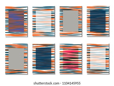 Geometric Covers. Abstract Striped Backgrounds for Posters, Cards, Banners. Trendy Minimal Patterns with Grid of Colorful Stripes. Abstract Covers made with Clipping Mask. Editable Isolated on White