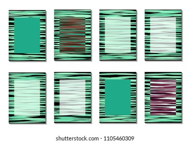 Geometric Covers. Abstract Striped Backgrounds for Posters, Cards, Banners. Trendy Minimal Patterns with Grid of Colorful Stripes. Abstract Covers made with Clipping Mask. Editable Isolated on White