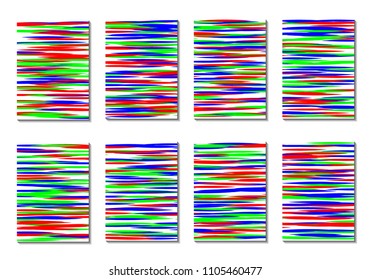 Geometric Covers. Abstract Striped Backgrounds for Posters, Cards, Banners. Trendy Minimal Patterns with Grid of Colorful Stripes. Abstract Covers made with Clipping Mask. Editable Isolated on White