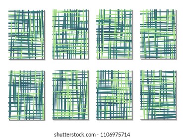 Geometric Covers. Abstract Striped Backgrounds for Posters, Cards, Banners. Trendy Minimal Patterns with Grid of Colorful Stripes. Abstract Covers made with Clipping Mask. Editable Isolated on White