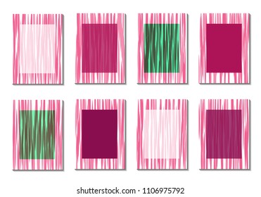 Geometric Covers. Abstract Striped Backgrounds for Posters, Cards, Banners. Trendy Minimal Patterns with Grid of Colorful Stripes. Abstract Covers made with Clipping Mask. Editable Isolated on White