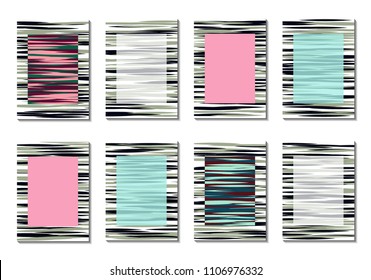 Geometric Covers. Abstract Striped Backgrounds for Posters, Cards, Banners. Trendy Minimal Patterns with Grid of Colorful Stripes. Abstract Covers made with Clipping Mask. Editable Isolated on White