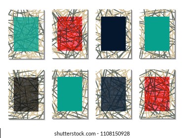 Geometric Covers. Abstract Striped Backgrounds for Posters, Cards, Banners. Trendy Minimal Patterns with Grid of Colorful Stripes. Abstract Covers made with Clipping Mask. Editable Isolated on White
