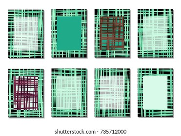 Geometric Covers. Abstract Striped Backgrounds for Posters, Cards, Banners. Trendy Minimal Patterns with Grid of Colorful Stripes. Abstract Covers made with Clipping Mask. Editable Isolated on White
