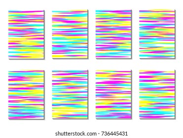 Geometric Covers. Abstract Striped Backgrounds for Posters, Cards, Banners. Trendy Minimal Patterns with Grid of Colorful Stripes. Abstract Covers made with Clipping Mask. Editable Isolated on White