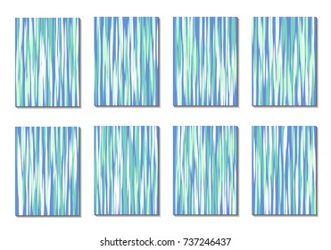 Geometric Covers. Abstract Striped Backgrounds for Posters, Cards, Banners. Trendy Minimal Patterns with Grid of Colorful Stripes. Abstract Covers made with Clipping Mask. Editable Isolated on White