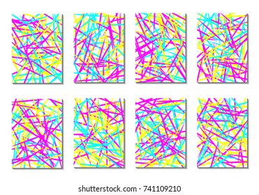 Geometric Covers. Abstract Striped Backgrounds for Posters, Cards, Banners. Trendy Minimal Patterns with Grid of Colorful Stripes. Abstract Covers made with Clipping Mask. Editable Isolated on White