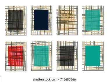Geometric Covers. Abstract Striped Backgrounds for Posters, Cards, Banners. Trendy Minimal Patterns with Grid of Colorful Stripes. Abstract Covers made with Clipping Mask. Editable Isolated on White